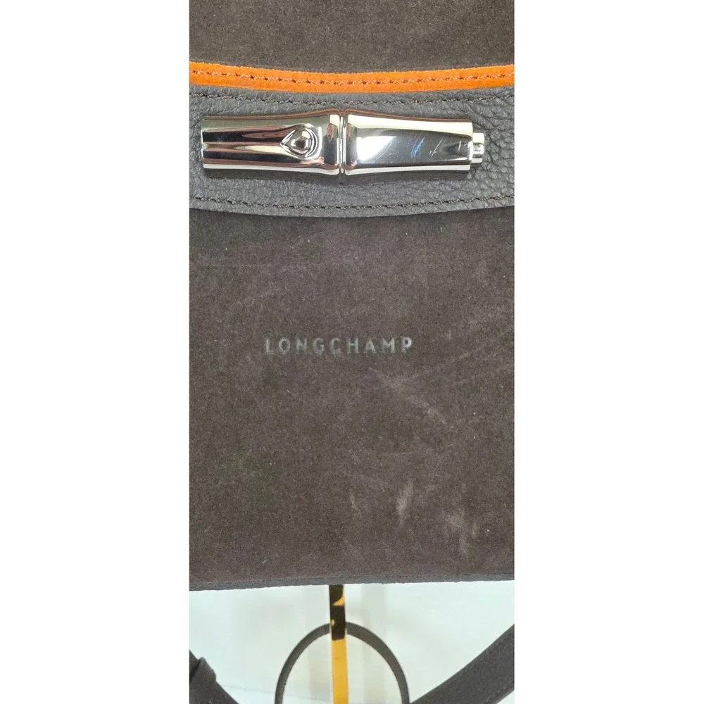 Longchamp Roseau Heritage Brown Leather Suede Bamboo Toggle Bag L2063907 703 - Picture 5 of 11